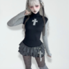 damngirl original gothic cross patchwork top & polka dot layered cake skirt set harajuku streetwear ashy base layer