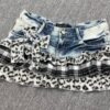 Y2K Vintage Leopard Plaid Denim Patchwork Mini Skirt - Handmade Low Rise Summer Gypsy Grunge Pleated Skirt
