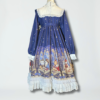 vintage gothic dark academia long dress pre loved romantic black maxi dress with floral embroidered lace collar (size l)