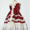 sweet angel vintage red velvet lolita dress pre loved romantic classic j fashion ruffled lace mini dress (size m)