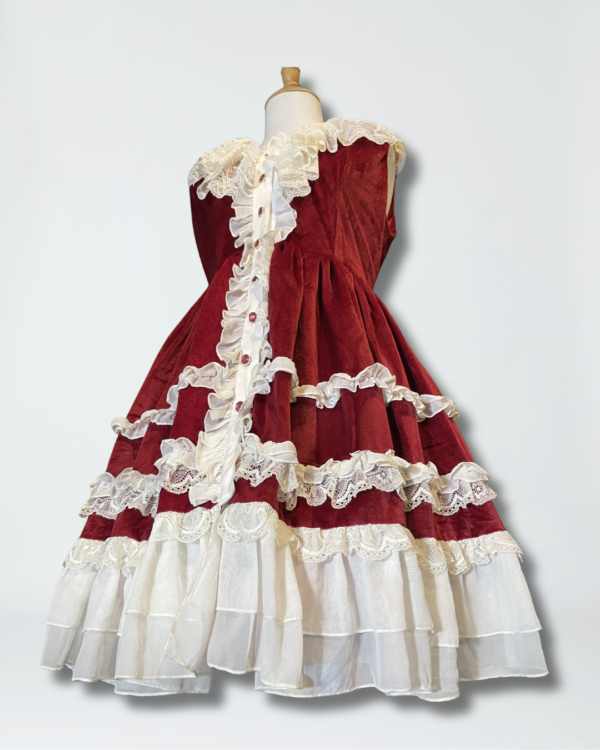 sweet angel vintage red velvet lolita dress pre loved romantic classic j fashion ruffled lace mini dress (size m)