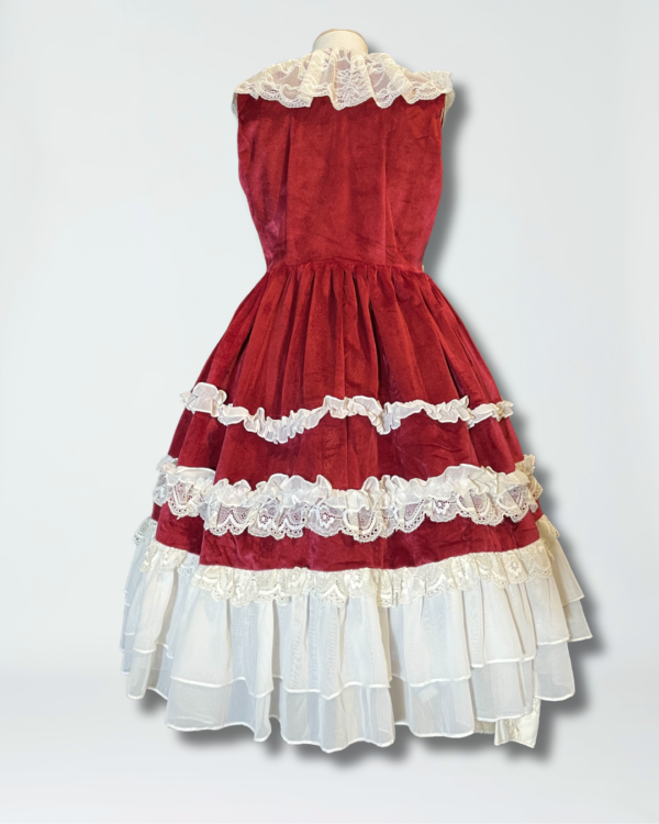 sweet angel vintage red velvet lolita dress pre loved romantic classic j fashion ruffled lace mini dress (size m)