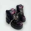 mib'vias original cyber goth platform boots handmade rubbed color high top shoes with heavy metal spikes & rivets (unisex)
