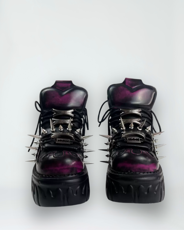 mib'vias original cyber goth platform boots handmade rubbed color high top shoes with heavy metal spikes & rivets (unisex)