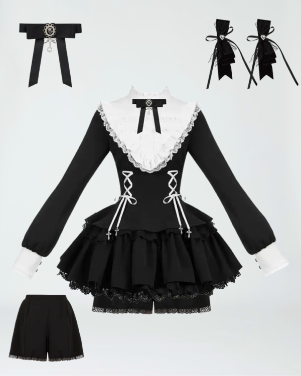 withpuji original "doll box" sweet & cool gothic lolita long sleeve op dress & matching shorts set