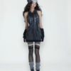wsw no body original "sleepy radio" streetwear set cut out long hoodie zip up sweatshirt & high waisted striped shorts suit