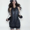 wsw no body original "sleepy radio" streetwear set cut out long hoodie zip up sweatshirt & high waisted striped shorts suit
