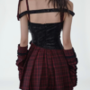 wsw no body original "magic rhythm" gothic punk dress red plaid idol style asymmetrical mini skirt with lace & corset detail