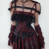 wsw no body original "magic rhythm" gothic punk dress red plaid idol style asymmetrical mini skirt with lace & corset detail