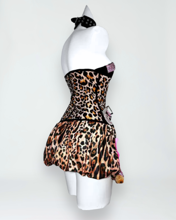 the doll house original "leopard cat" shibuya hot girl set sexy bodycon bandeau dress with rhinestone belt & plush accessory