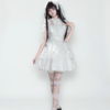 dokicherry original gothic lolita "black white doll" set short sleeved op dress, gauze skirt girdle & lace lei style accessories