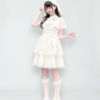 dokicherry original gothic lolita "black white doll" set short sleeved op dress, gauze skirt girdle & lace lei style accessories