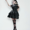 dokicherry original gothic lolita "black white doll" set short sleeved op dress, gauze skirt girdle & lace lei style accessories