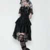 dokicherry original gothic lolita "black white doll" set short sleeved op dress, gauze skirt girdle & lace lei style accessories