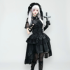 dokicherry original gothic lolita "black white doll" set short sleeved op dress, gauze skirt girdle & lace lei style accessories