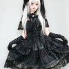 dokicherry original gothic lolita "black white doll" set short sleeved op dress, gauze skirt girdle & lace lei style accessories