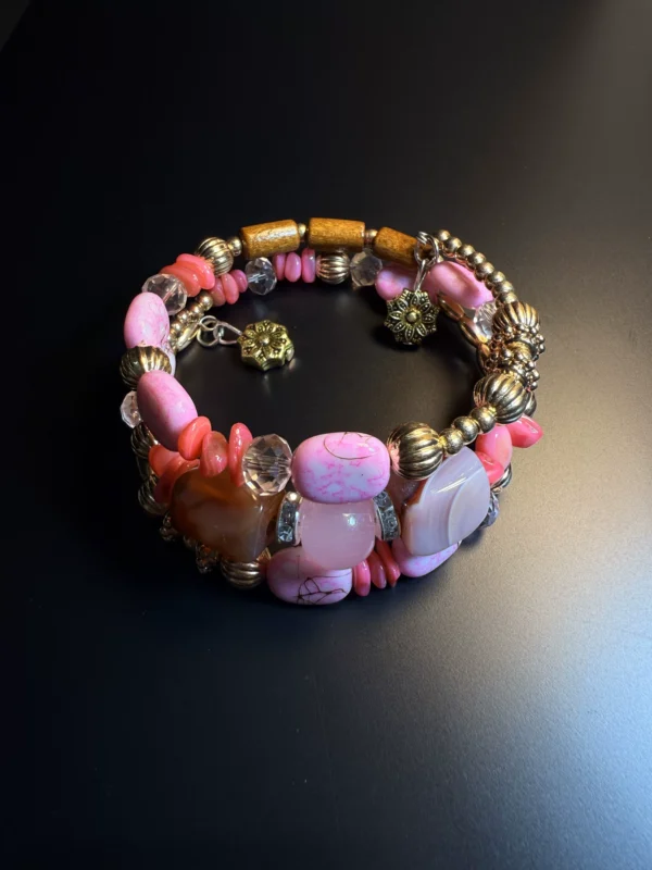vintage bohemian pink multi layer beaded bracelet tribal aesthetic stackable charm hand jewelry gift