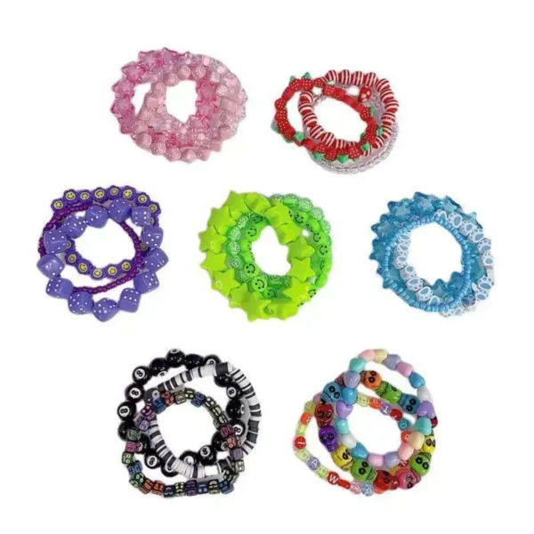 y2k dopamine candy color layered beaded bracelet set harajuku subculture stackable smiley star dice charm wristbands for girls