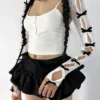 bon y2k flocked bow lace arm warmers millennium subculture bolero shrug sun protection sheer fishnet fingerless sleeves