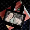 korean style bunny ear patent leather card holder y2k harajuku kpop photocard binder with zipper coin purse & lanyard