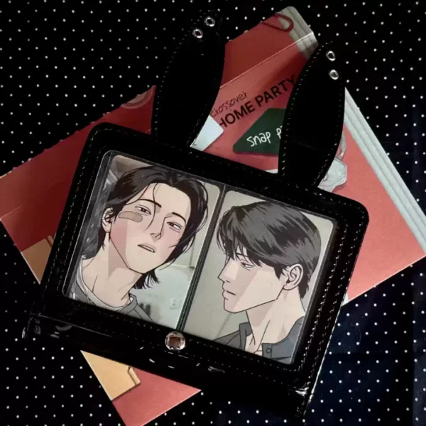 korean style bunny ear patent leather card holder y2k harajuku kpop photocard binder with zipper coin purse & lanyard