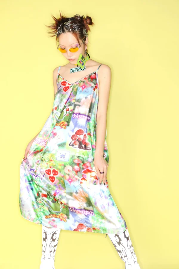 deadendkids original y2k dreamy print satin cami dress fairycore aesthetic pastel silk slip long maxi dress