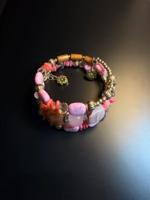 vintage bohemian pink multi layer beaded bracelet tribal aesthetic stackable charm hand jewelry gift