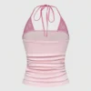 y2k american hot girl pink graphic halter top summer fairycore lace patchwork slim fit backless cami crop to