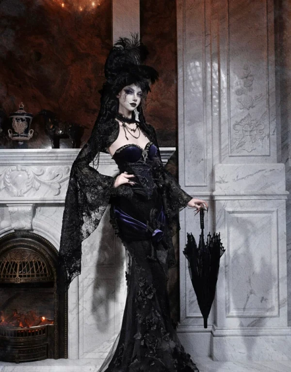 blood supply original day of mourning gothic european gorgeous sparkling velvet slim fit dress corset autumn