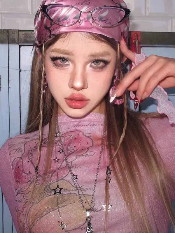 y2k millennium baddie pink gradient bandana cyberpunk subculture streetwear printed silk head scarf unisex