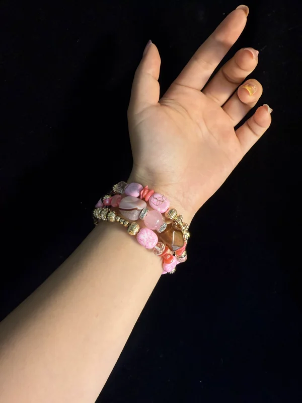 vintage bohemian pink multi layer beaded bracelet tribal aesthetic stackable charm hand jewelry gift