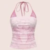 y2k american hot girl pink graphic halter top summer fairycore lace patchwork slim fit backless cami crop to