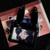 korean style bunny ear patent leather card holder y2k harajuku kpop photocard binder with zipper coin purse & lanyard