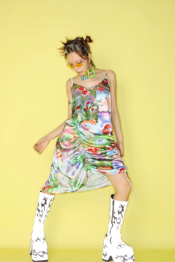 deadendkids original y2k dreamy print satin cami dress fairycore aesthetic pastel silk slip long maxi dress