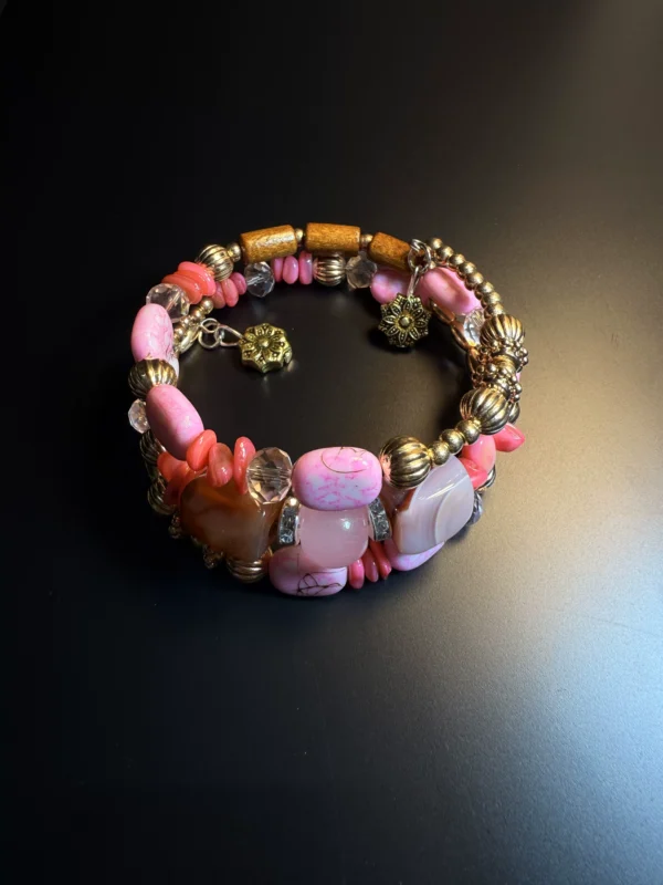 vintage bohemian pink multi layer beaded bracelet tribal aesthetic stackable charm hand jewelry gift