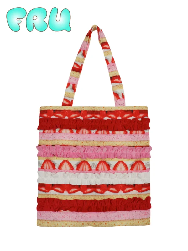 frufru gulu store angel dessert house strawberry cake tote bag lolita coquette aesthetic ruffled canvas shoulder bag