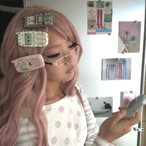 angelpunk original retro cellphone hair clip y2k dreamcore aesthetic harajuku kawaii japanese style hair accessories