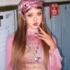 y2k millennium baddie pink gradient bandana cyberpunk subculture streetwear printed silk head scarf unisex