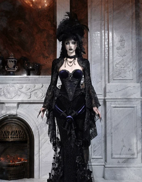blood supply original day of mourning gothic european gorgeous sparkling velvet slim fit dress corset autumn