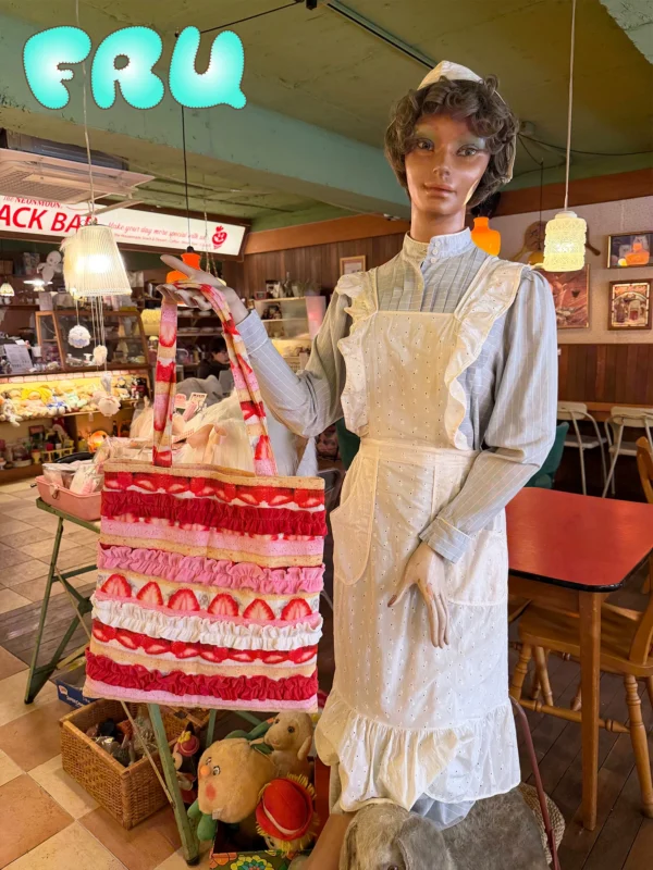 frufru gulu store angel dessert house strawberry cake tote bag lolita coquette aesthetic ruffled canvas shoulder bag