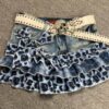 Y2K Vintage Leopard Plaid Denim Patchwork Mini Skirt - Handmade Low Rise Summer Gypsy Grunge Pleated Skirt