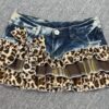 Y2K Vintage Leopard Plaid Denim Patchwork Mini Skirt - Handmade Low Rise Summer Gypsy Grunge Pleated Skirt