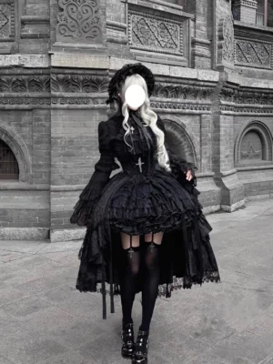 gothic loli egl thorn cross corset skirt set elegant dark academia vampire princess hime sleeve shirt & asymmetric lace maxi skirt 2 piece outfit (size s 3xl) gothic loli egl thorn cross corset skirt set elegant dark academia vampire princess hime sleeve shirt & asymmetric lace maxi skirt 2 piece outfit (size s 3xl)