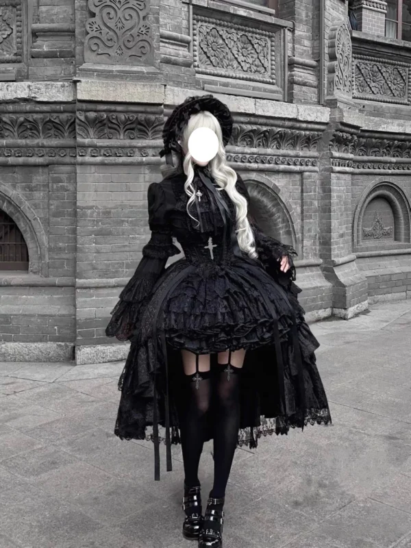 gothic loli egl thorn cross corset skirt set elegant dark academia vampire princess hime sleeve shirt & asymmetric lace maxi skirt 2 piece outfit (size s 3xl) gothic loli egl thorn cross corset skirt set elegant dark academia vampire princess hime sleeve shirt & asymmetric lace maxi skirt 2 piece outfit (size s 3xl)