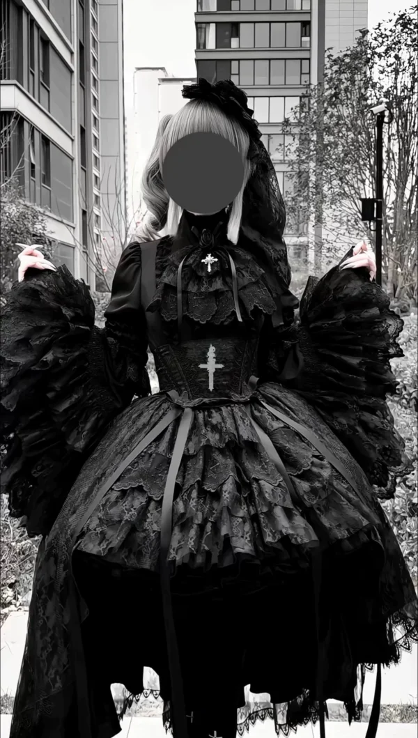 gothic loli egl thorn cross corset skirt set elegant dark academia vampire princess hime sleeve shirt & asymmetric lace maxi skirt 2 piece outfit (size s 3xl) gothic loli egl thorn cross corset skirt set elegant dark academia vampire princess hime sleeve shirt & asymmetric lace maxi skirt 2 piece outfit (size s 3xl)