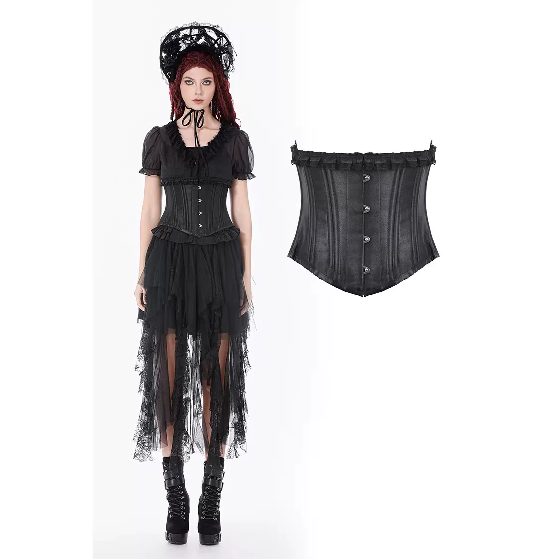 dark in love dark aesthetic heavy metal bondage corset gothic punk faux boning fitted crop top cw108 (size xs xxl)
