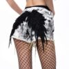 STARTEXCEEDEND Gothic Angel Wings Denim Shorts – Distressed Acid Wash Fringed Hot Pants for Women Streetwear