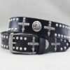Y2K Gothic Punk Skull Studded Belt – Vintage Western Rhinestone Buckle Leather Belt with Cross & Fleur-de-Lis Metal Accents
