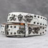 Y2K Gothic Punk Skull Studded Belt – Vintage Western Rhinestone Buckle Leather Belt with Cross & Fleur-de-Lis Metal Accents