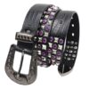 Y2K Gothic Punk Skull Studded Belt – Vintage Western Rhinestone Buckle Leather Belt with Cross & Fleur-de-Lis Metal Accents